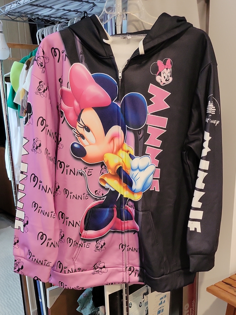 Disney Minnie Mouse Pink & Black Full-Zip Hoodie Adult size XXL